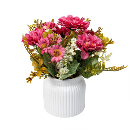 Aranjament floral, in ghiveci din ceramica, H 20, model crizantema, culoare roz / ZTS 8056