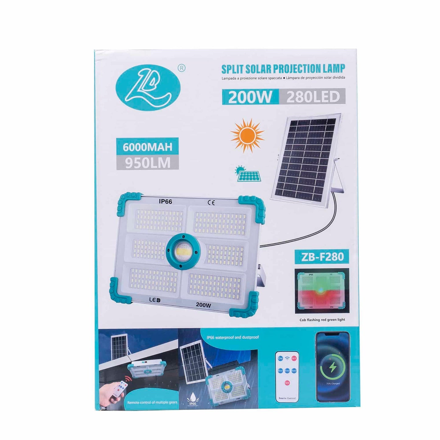 Proiector led cu incarcare solara, 200W, 280 leduri / ZTS 8211