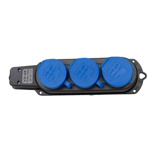 Prelungitor cauciucat pentru exterior, Z-TOOLS cu 3 lacasuri, 16A, IP44, fara cablu / ZTS 8417