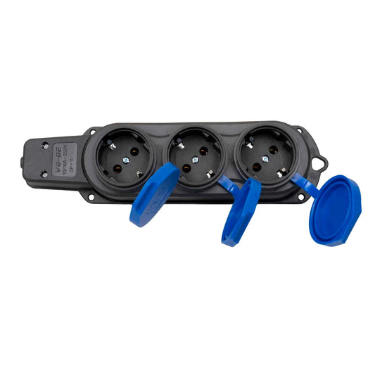 Prelungitor cauciucat pentru exterior, Z-TOOLS cu 3 lacasuri, 16A, IP44, fara cablu / ZTS 8417