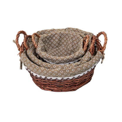 Set 3 cosuri de rachita rotunde, cu manere, maro inchis plus material textil / ZTS 8427