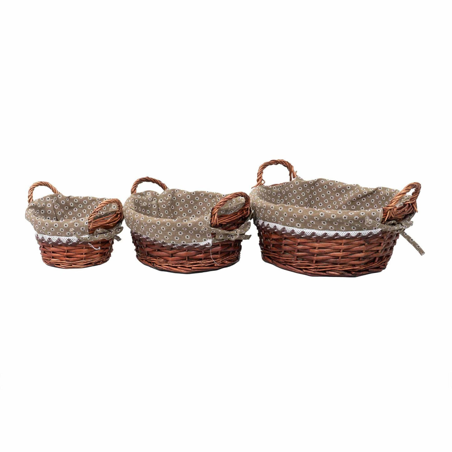 Set 3 cosuri de rachita rotunde, cu manere, maro inchis plus material textil / ZTS 8427