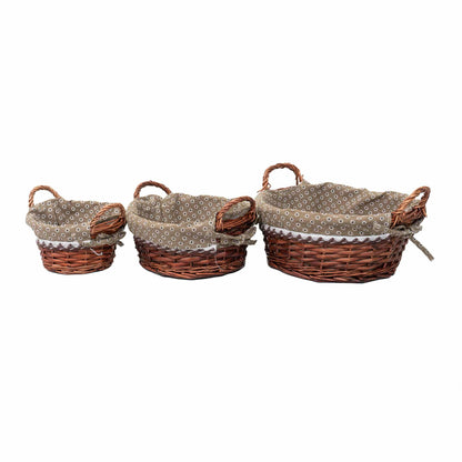 Set 3 cosuri de rachita rotunde, cu manere, maro inchis plus material textil / ZTS 8427