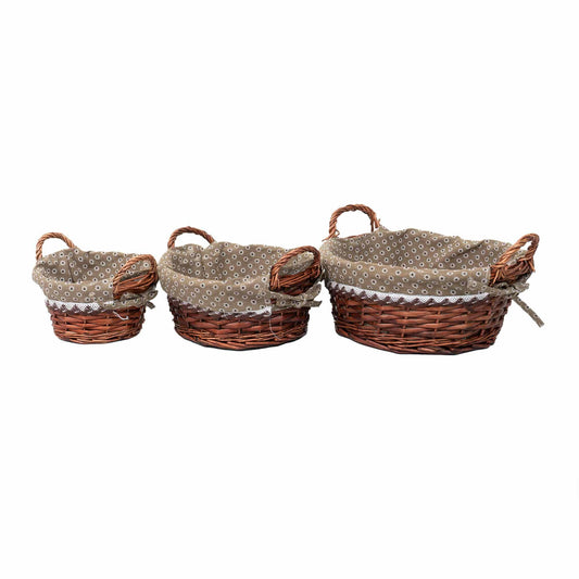 Set 3 cosuri de rachita rotunde, cu manere, maro inchis plus material textil / ZTS 8427