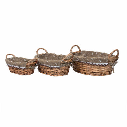 Set 3 cosuri de rachita ovale, cu manere, maro deschis plus material textil / ZTS 8430