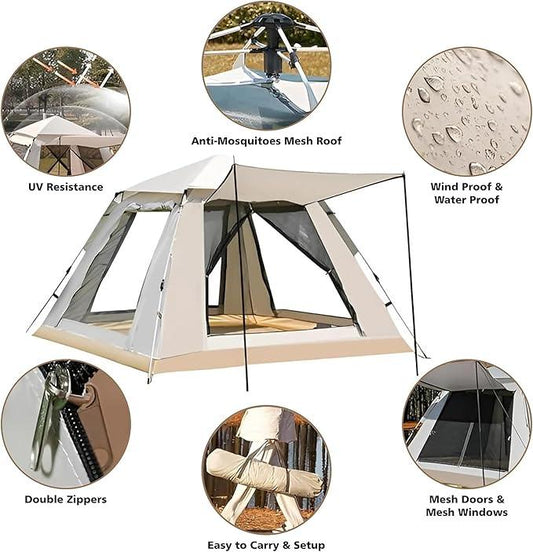 Cort de camping pentru 4 persoane, cu 2 usi, 200x200x150cm, gri Z-TOOLS / ZTS 8466