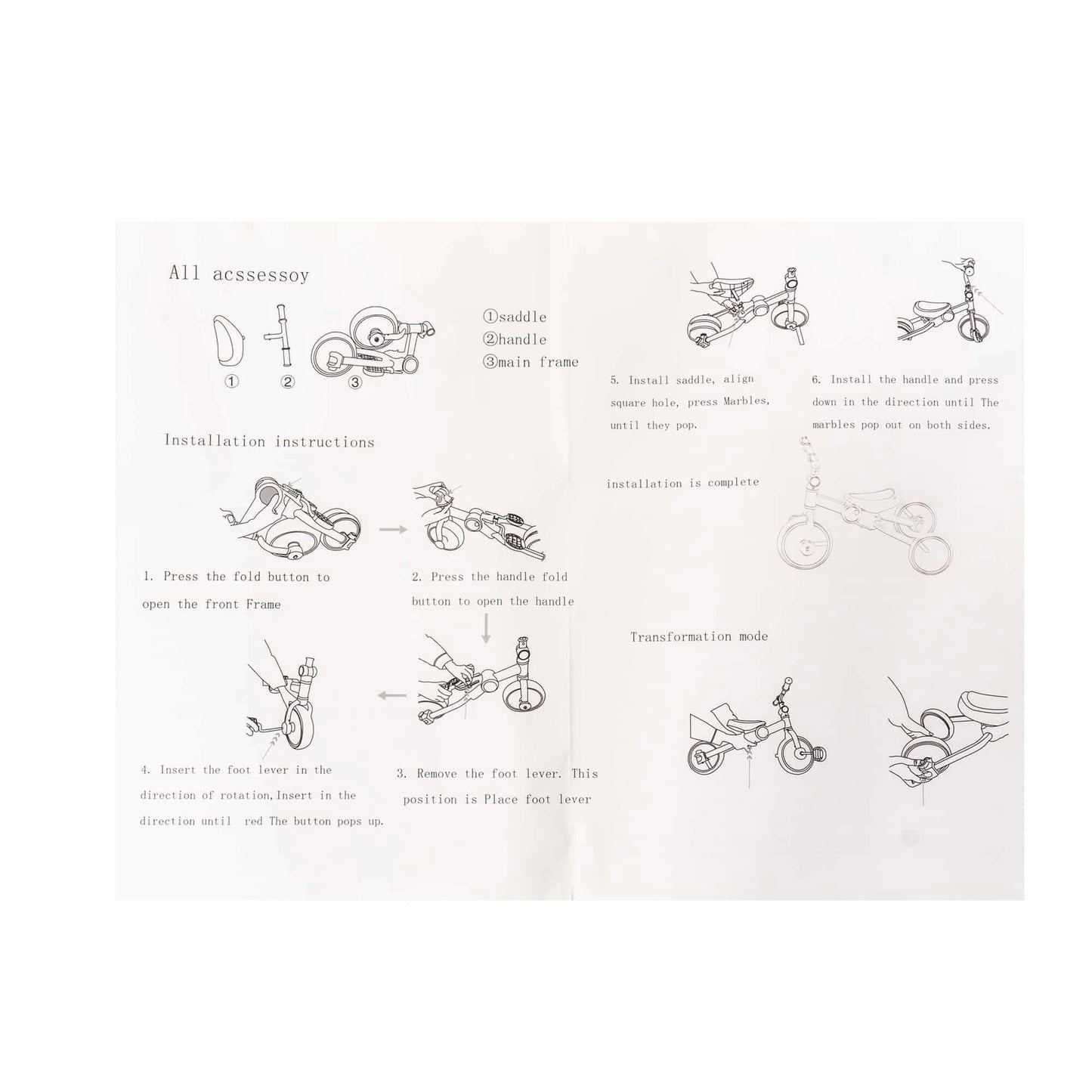 Tricicleta pliabila 2 in 1 pentru copii, reglabila, negru-rosu / ZTS8483