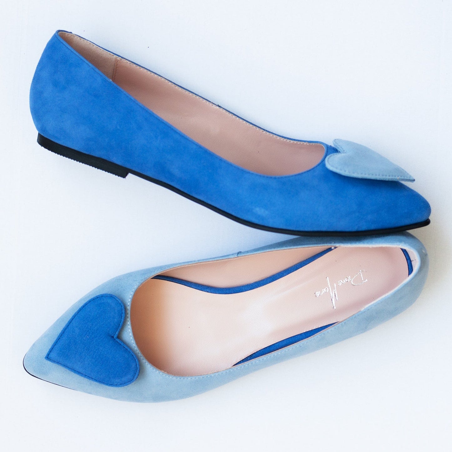 Balerini asimetrici din piele intoarsa bleu cu albastru Freya