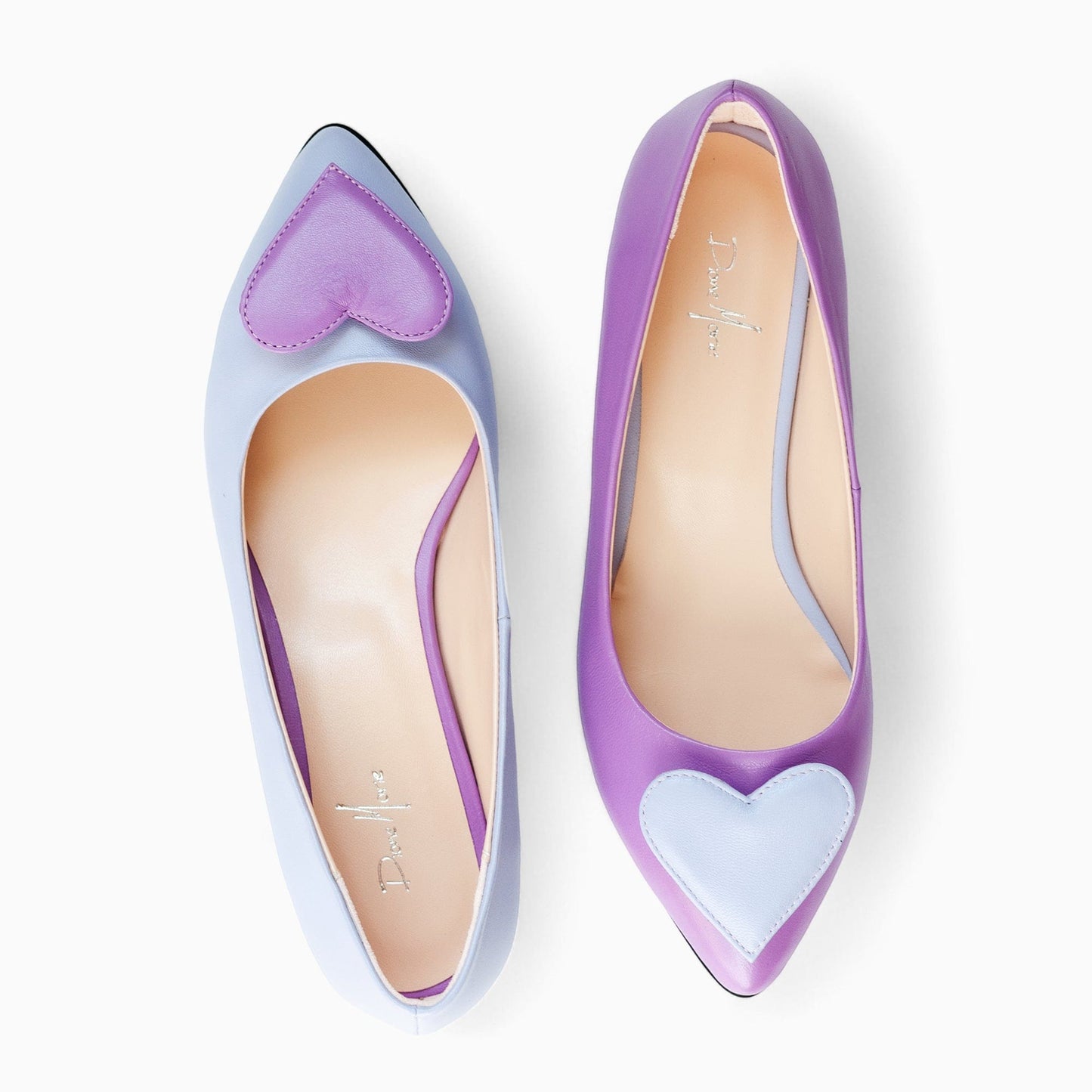 Balerini asimetrici din piele naturala lila Effie