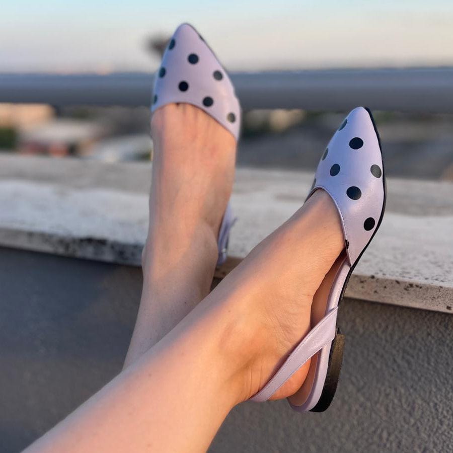 Balerini asimetrici din piele naturala lila Susie