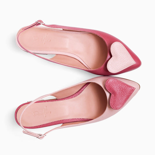 Balerini asimetrici din piele naturala roz Willow