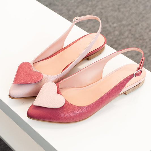 Balerini asimetrici din piele naturala roz Willow