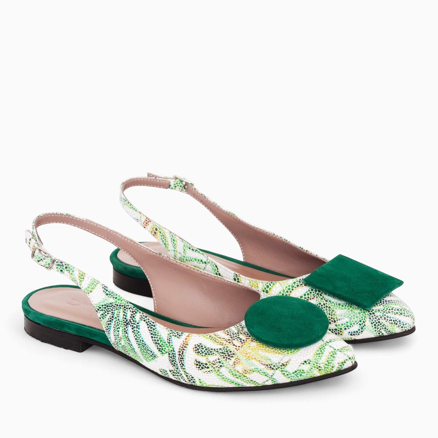 Balerini decupati din piele naturala cu print tropical Paradiso