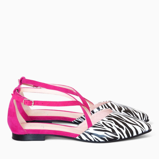 Balerini decupati din piele naturala cu print zebra Taylor