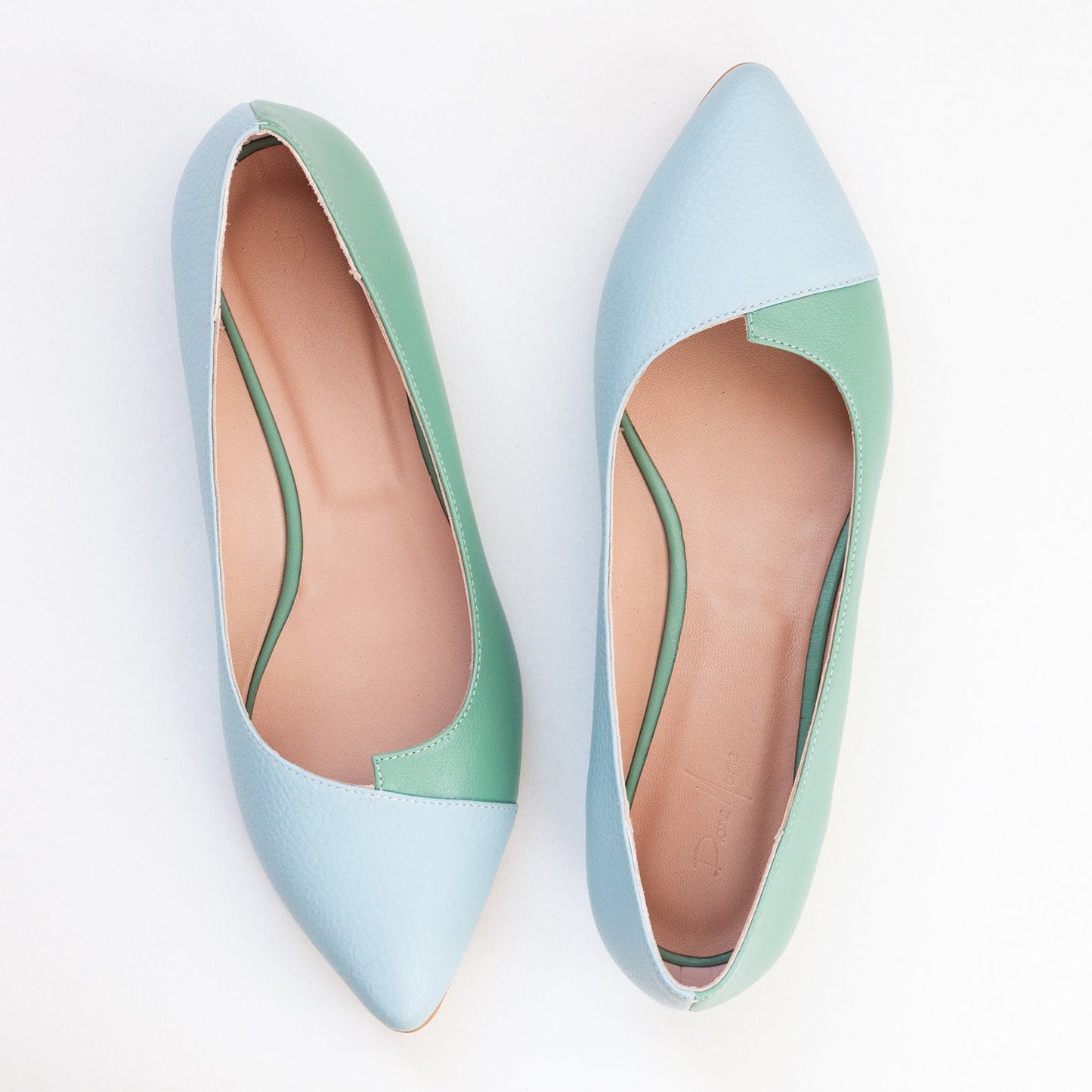 Balerini din piele naturala bleu cu vernil Zeah