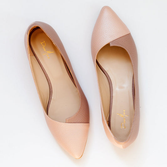 Balerini din piele naturala grej cu roz Livie