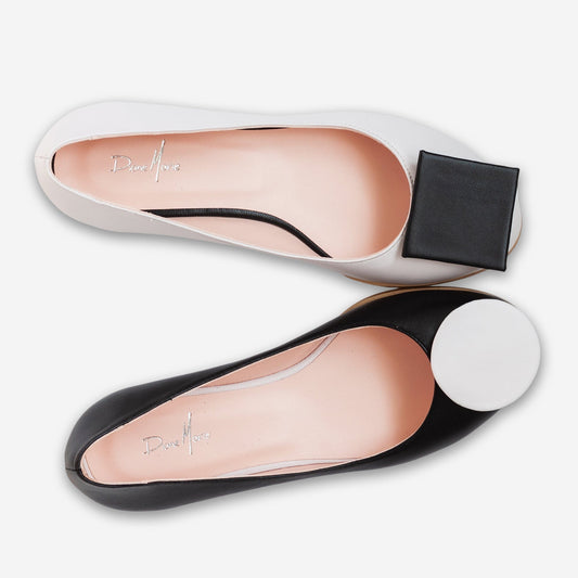 Balerini din piele naturala neagra cu alb Cookie