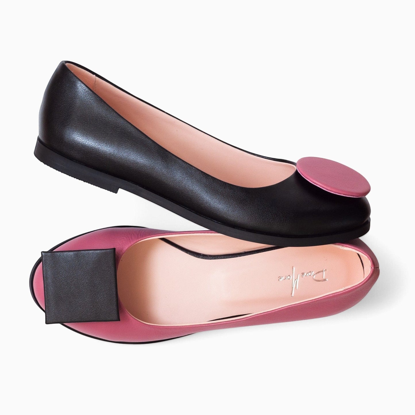 Balerini din piele naturala neagra cu roz Boston