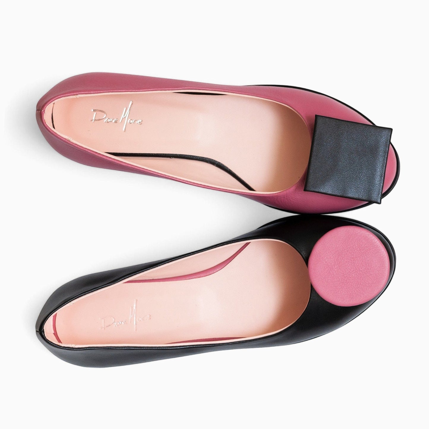 Balerini din piele naturala neagra cu roz Boston