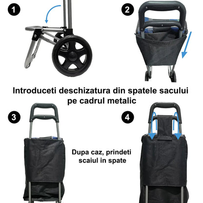 Carucior de piata pliabil, cadru din aluminiu, roti din silicon, Naimeed D4950, 6 roti, 49 L, Roz