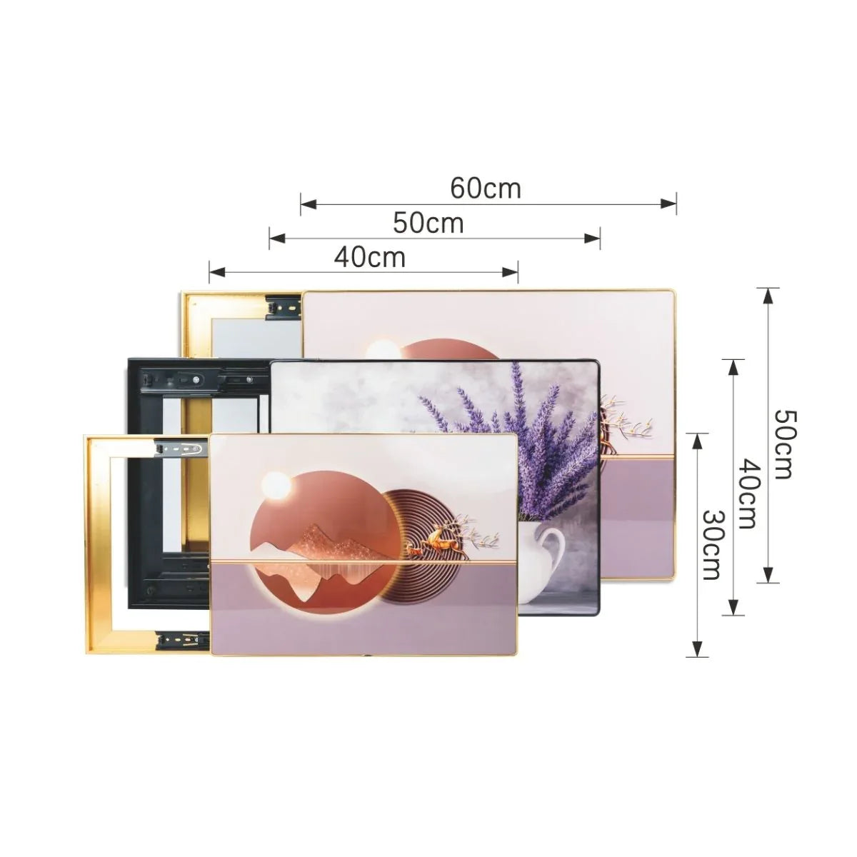 Capac tablou pentru contor electric, Naimeed D7295, mascare tablou electric, design modern si elegant, 40x50x2.8 cm, rama aurie