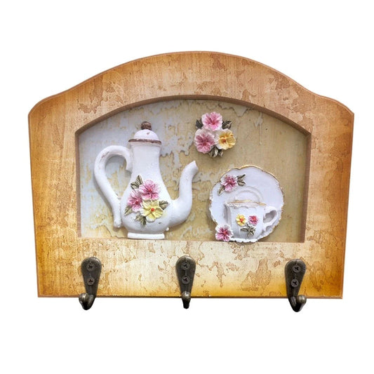 Cuier decorativ cu 3 carlige, Naimeed D65-1, 20x15.5x0.8 cm, Maro