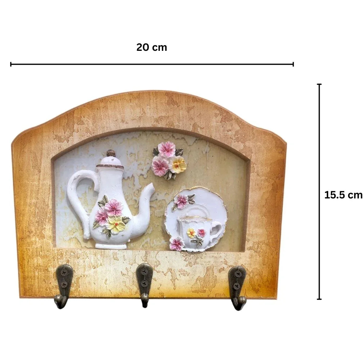 Cuier decorativ cu 3 carlige, Naimeed D65-1, 20x15.5x0.8 cm, Maro