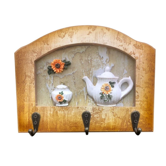 Cuier decorativ cu 3 carlige, Naimeed D65-3, 20x15.5x0.8 cm, Maro