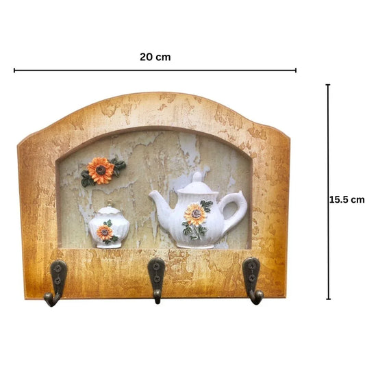 Cuier decorativ cu 3 carlige, Naimeed D65-3, 20x15.5x0.8 cm, Maro