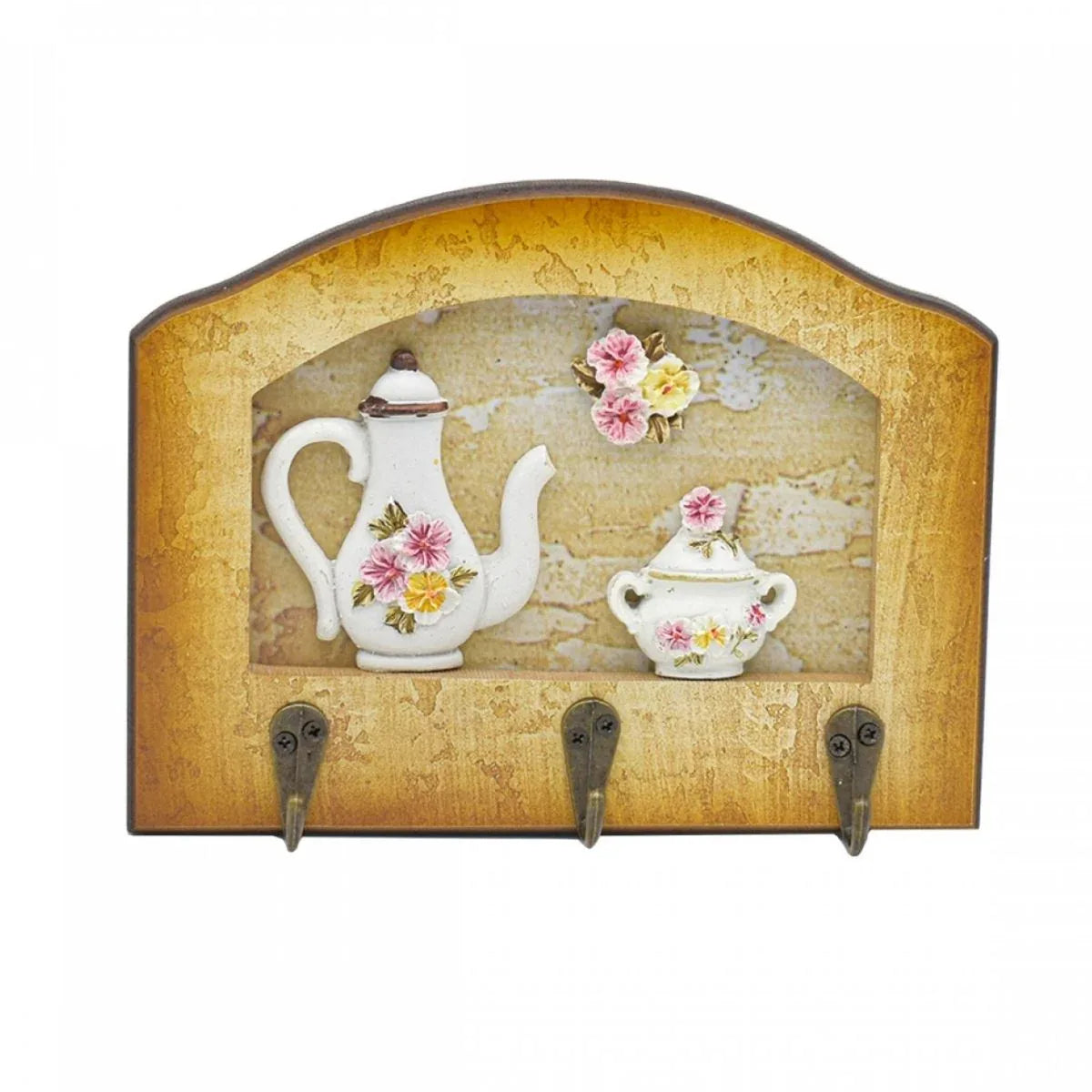 Cuier decorativ cu 3 carlige, Naimeed D65-5, 20x15.5x0.8 cm, Maro