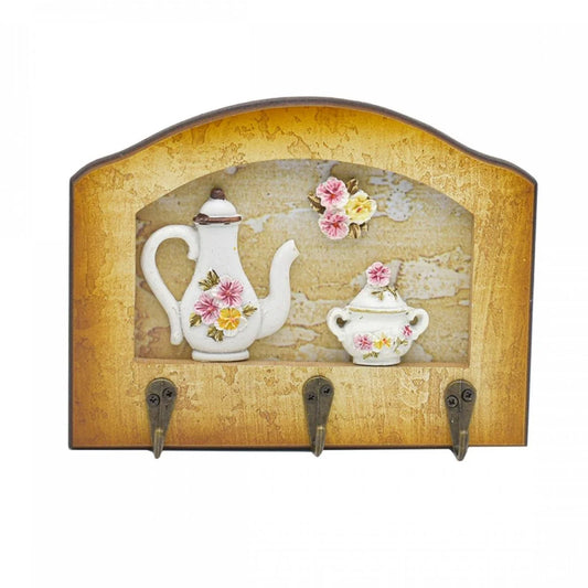 Cuier decorativ cu 3 carlige, Naimeed D65-5, 20x15.5x0.8 cm, Maro