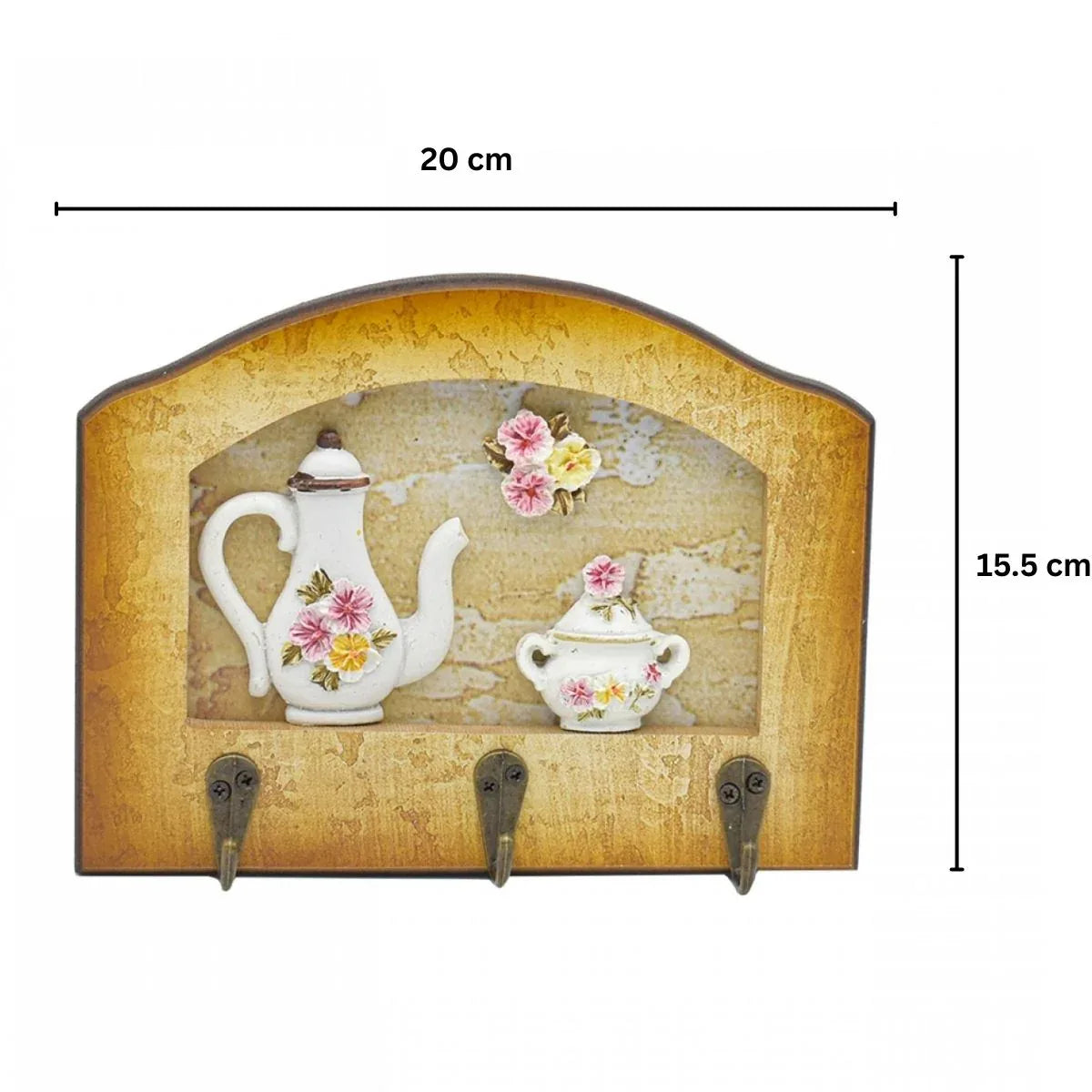 Cuier decorativ cu 3 carlige, Naimeed D65-5, 20x15.5x0.8 cm, Maro