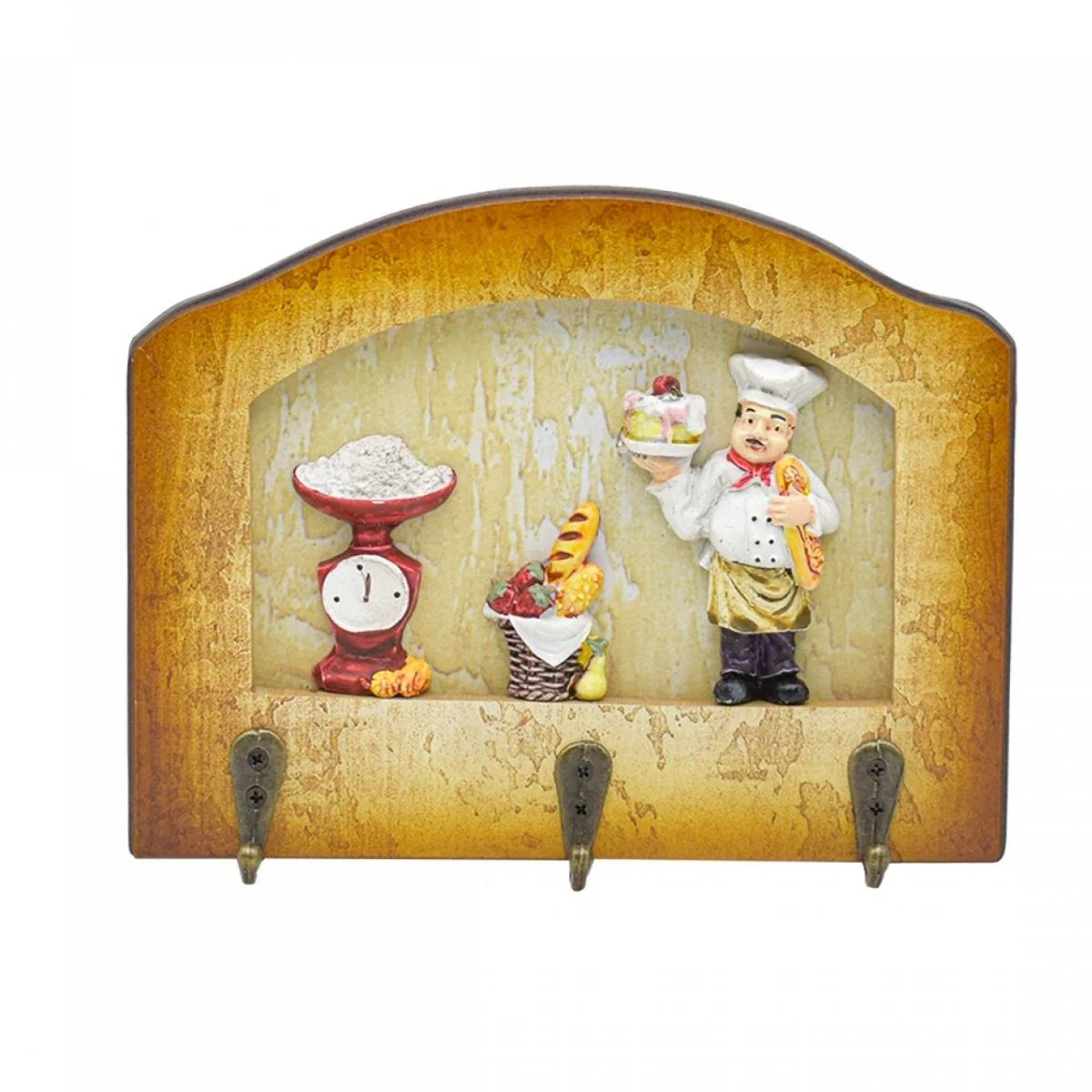 Cuier decorativ cu 3 carlige, Naimeed D65-6, 20x15.5x0.8 cm, Maro