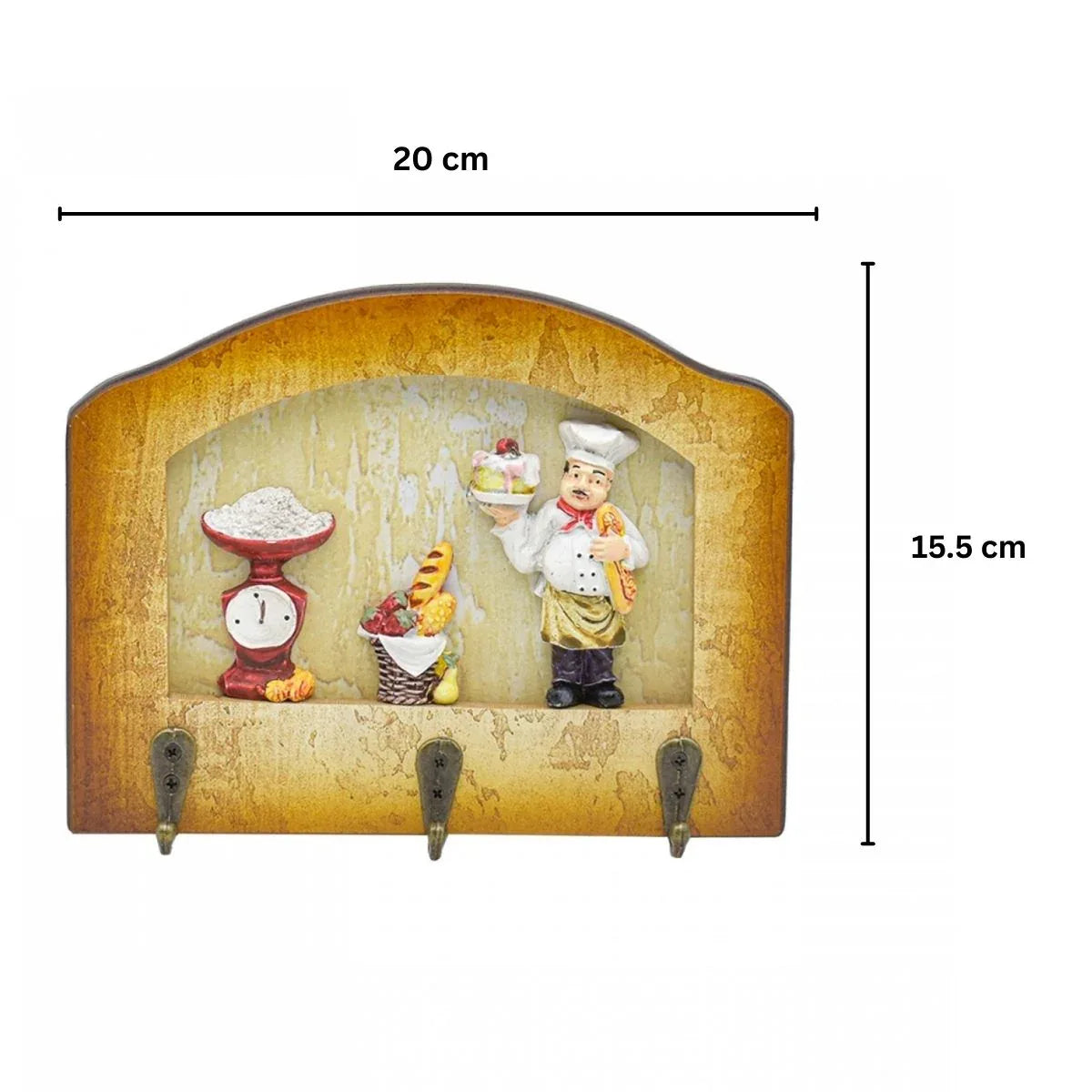Cuier decorativ cu 3 carlige, Naimeed D65-6, 20x15.5x0.8 cm, Maro