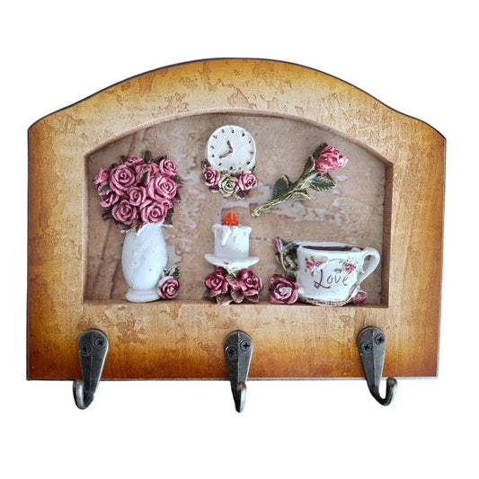 Cuier decorativ cu 3 carlige, Naimeed D65-7, 20x15.5x0.8 cm, Maro