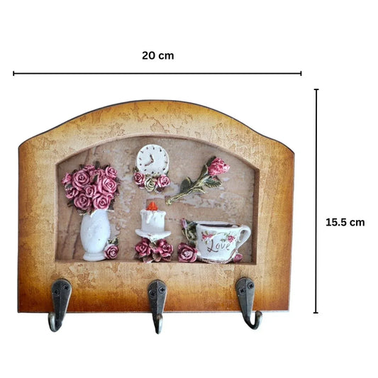 Cuier decorativ cu 3 carlige, Naimeed D65-7, 20x15.5x0.8 cm, Maro