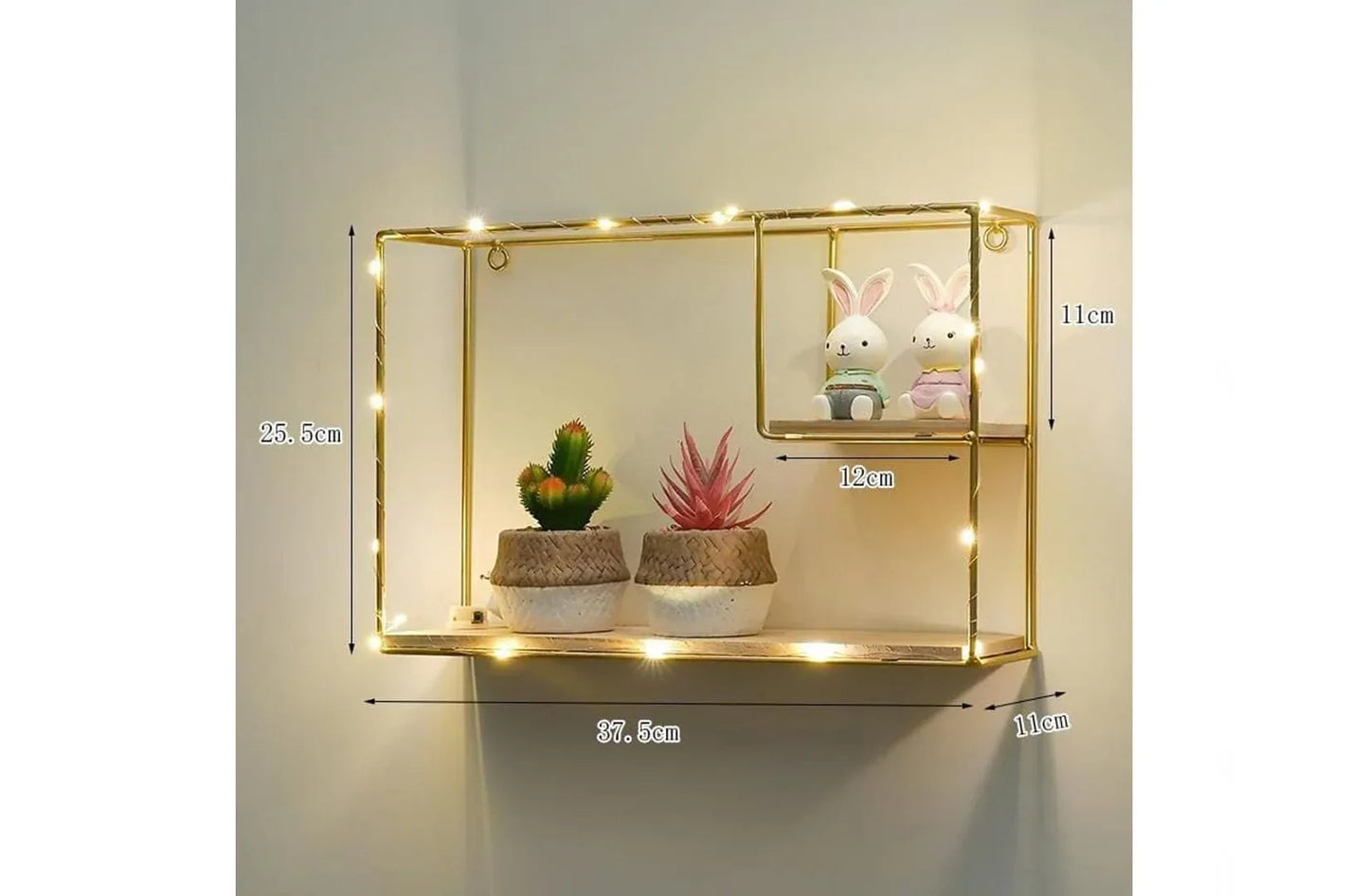 Etajera suspendata, aurie cu luminite Led, 38*26*11 cm, D58