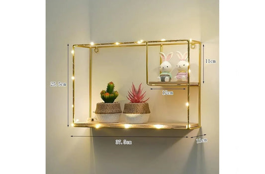 Etajera suspendata, aurie cu luminite Led, 38*26*11 cm, D58