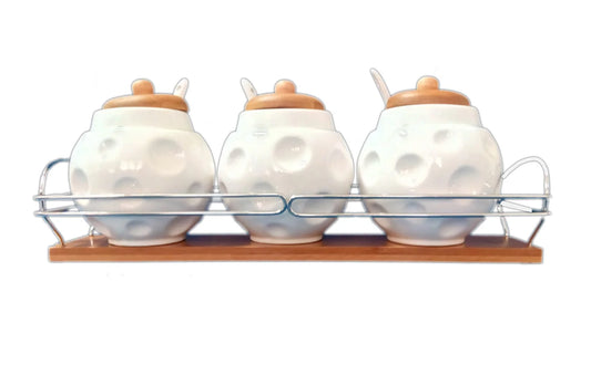 Set condimente 3 piese din ceramica cu lingurite D143