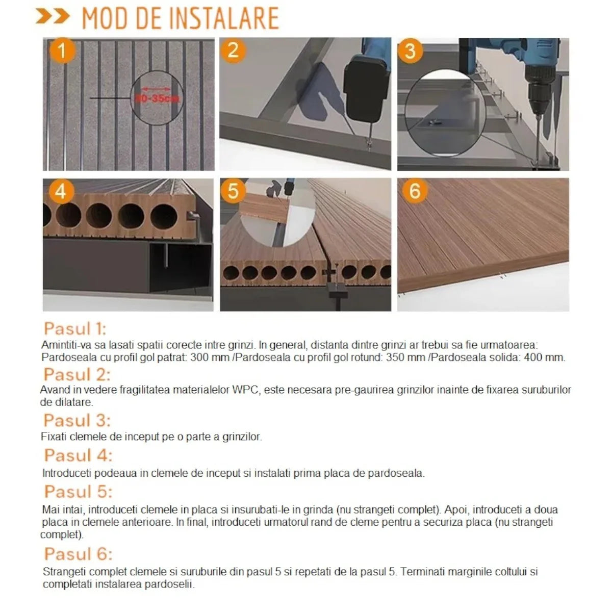 Pardoseala decking terasa din compozit WPC, Naimeed D7487, 280x14x2.5cm, Maro roscat