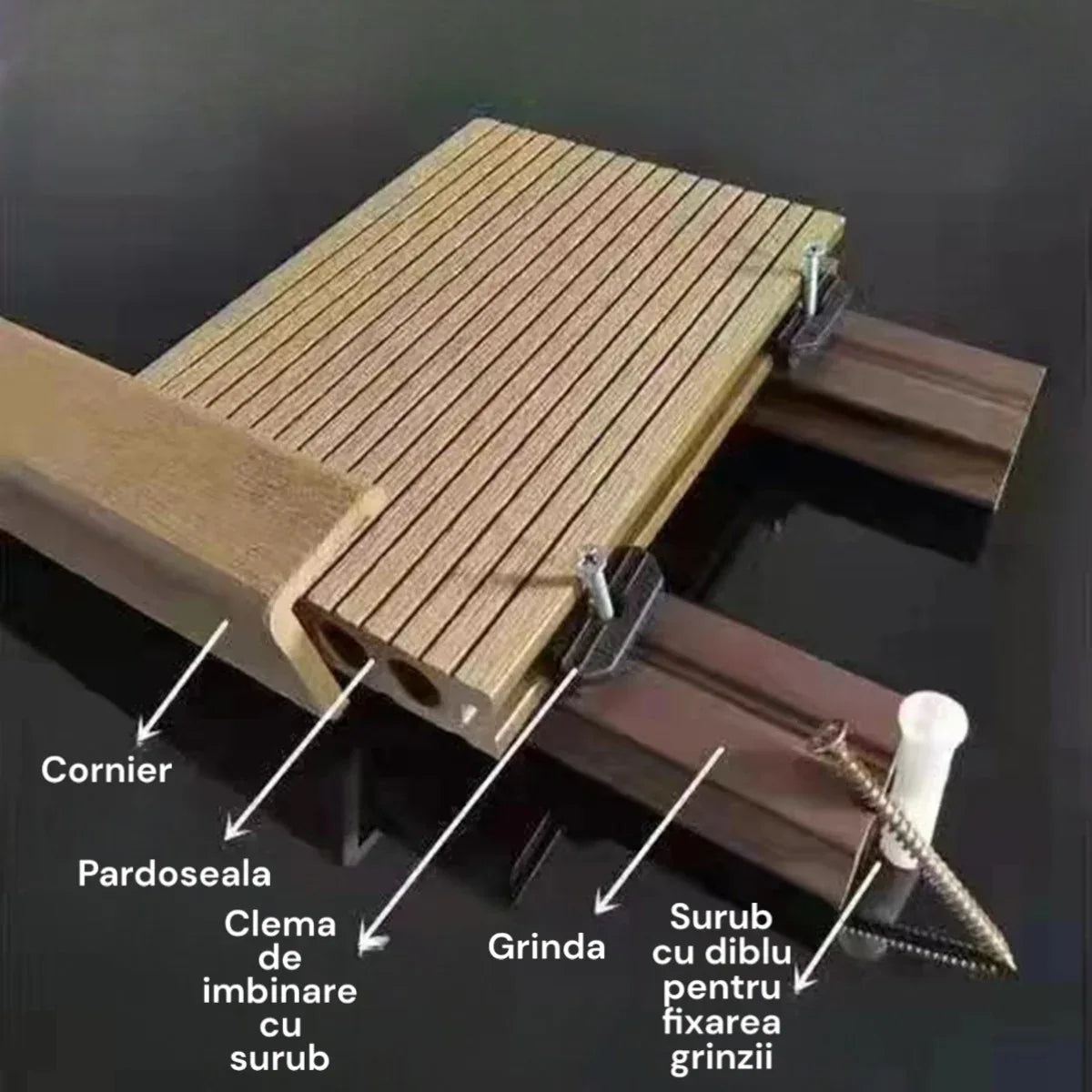Pardoseala decking terasa din compozit WPC, Naimeed D7489, rezistenta sporita, 280x14x2.3cm, Cenusiu