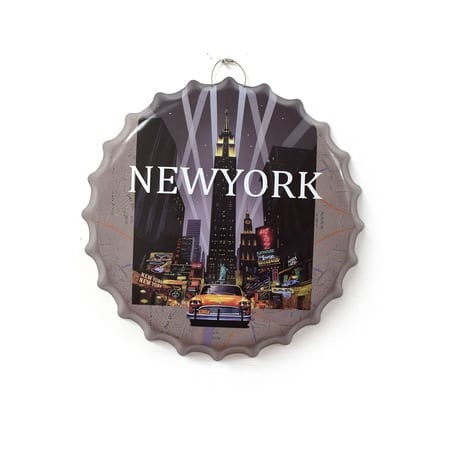 Tablou metalic volumetric tip capsa New York Taxi D32, diametru 40 cm