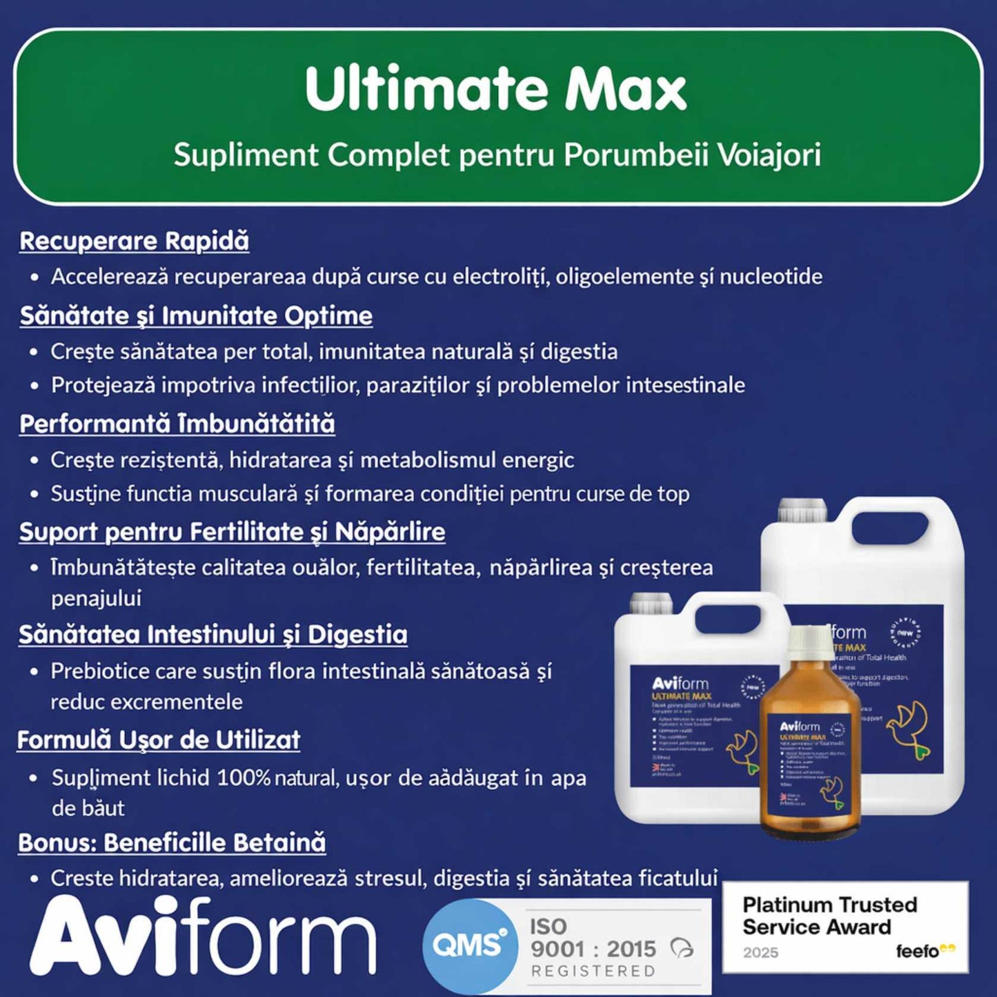 Aviform Ultimate Max – supliment complet pentru porumbei de competiție